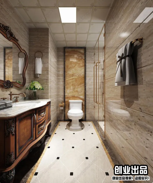 Bathroom 3D Interior Scene Model – European Style – 007 Bathroom 3D Interior Scene Model – European Style – 007