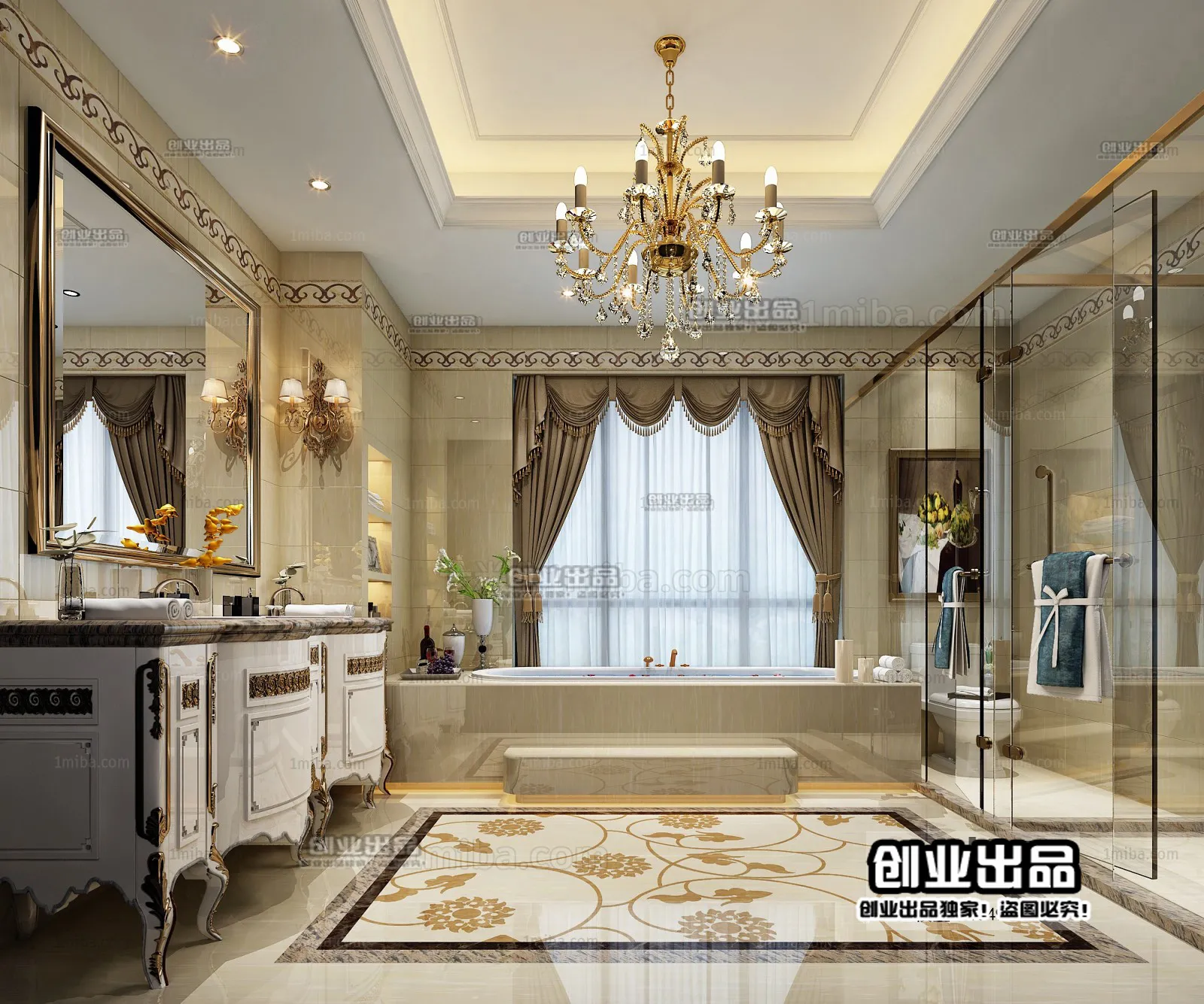Bathroom 3D Interior Scene Model – European Style – 014 Bathroom 3D Interior Scene Model – European Style – 014