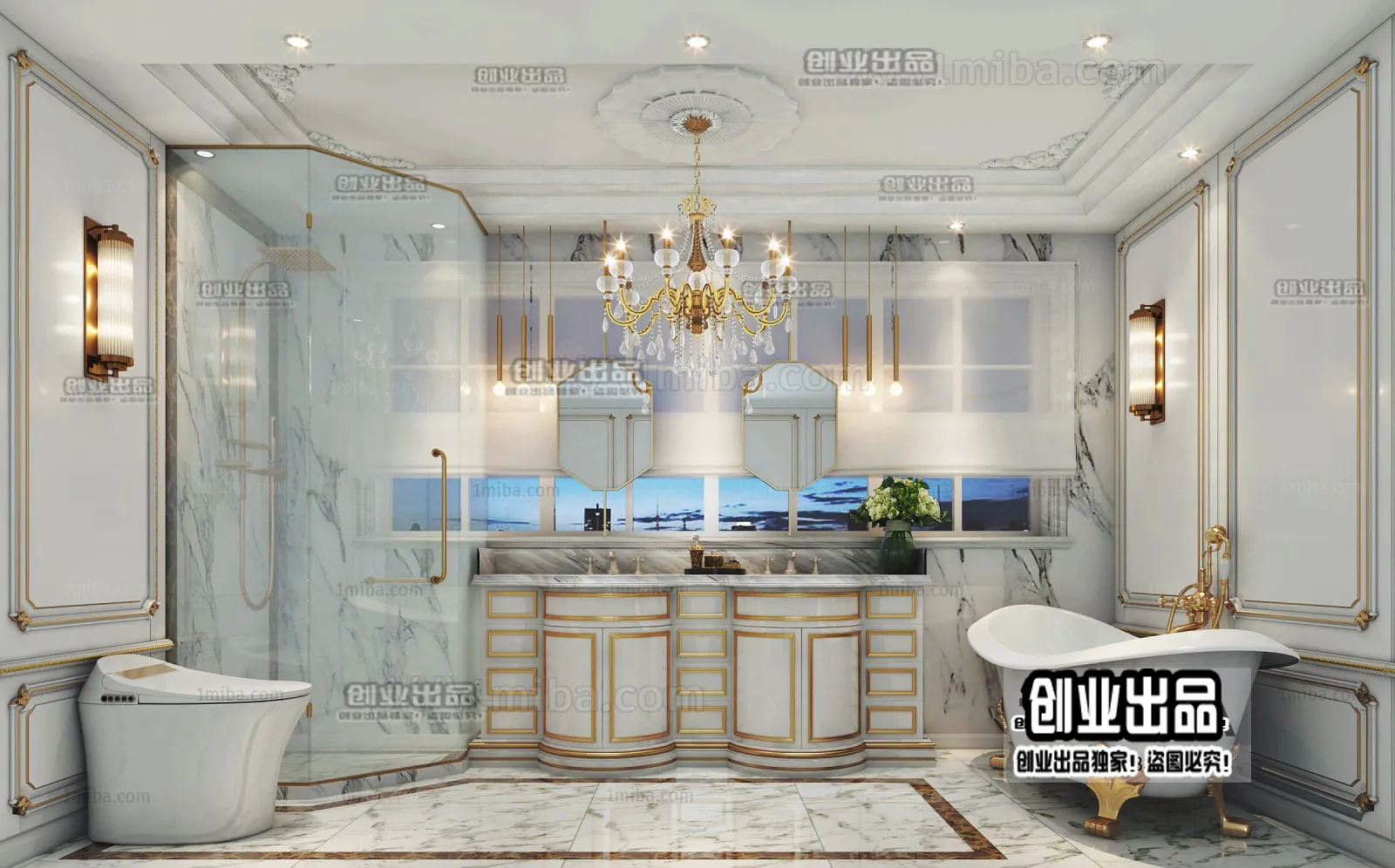 Bathroom 3D Interior Scene Model – European Style – 019 Bathroom 3D Interior Scene Model – European Style – 019