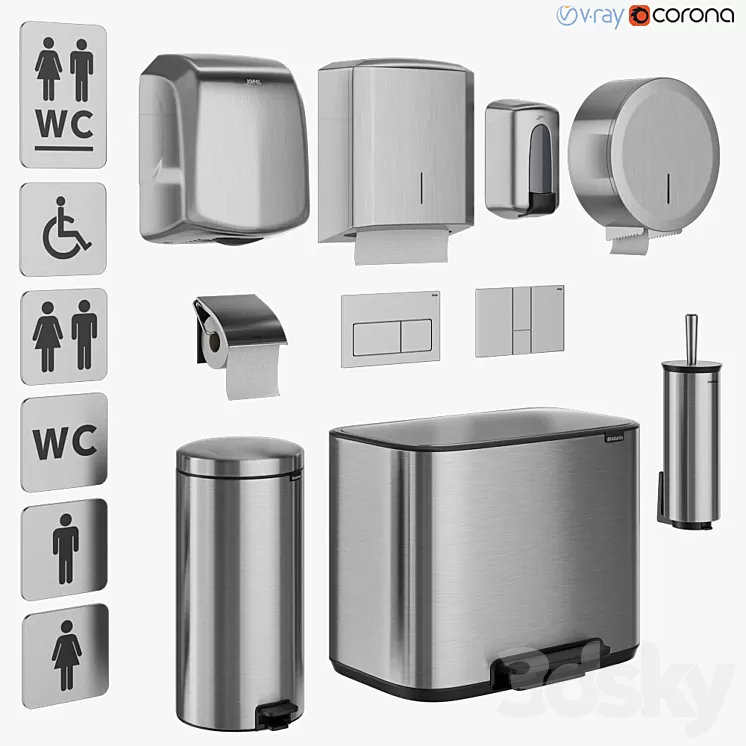 Bathroom accessories set 71 (Jofel Brabantia BXG Katrin Viega) 3D Model