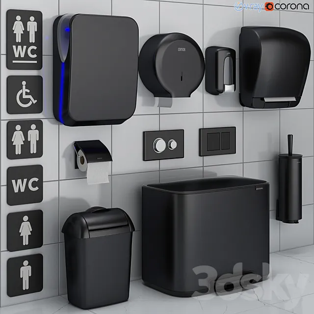 Bathroom accessories set 72 black (Jofel. Brabantia. Satino Black. BXG. Katrin. Viega) 3DModel