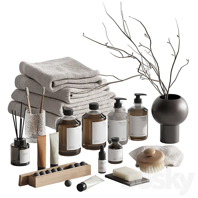 Bathroom accessories set with branch 3D Model