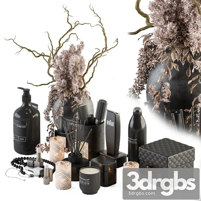 Bathroom Accessory Set With Dried Plants Set 21 3D Model Download