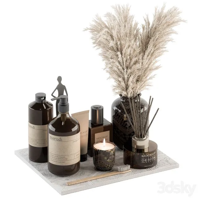 Bathroom accessory Set with Dried Plants Set 22 3D Model