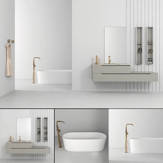 bathroom – Bathroom furniture set Gold 2 3D Model