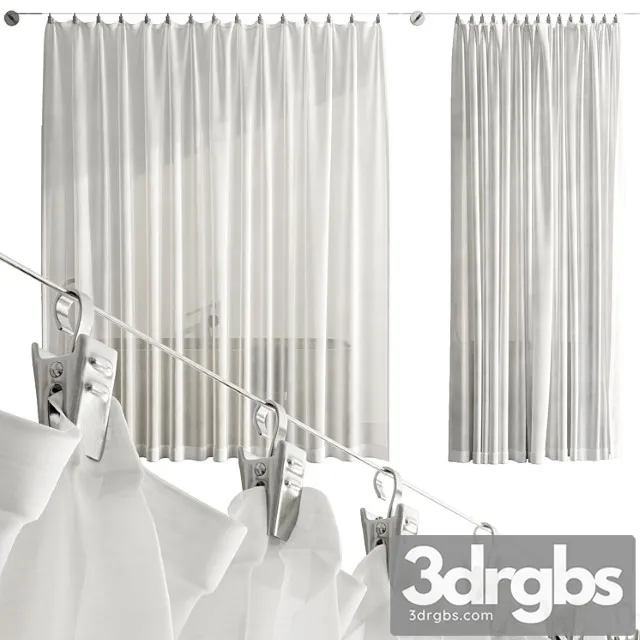 Bathroom Curtains Pinned By Clamp 3D Model Download