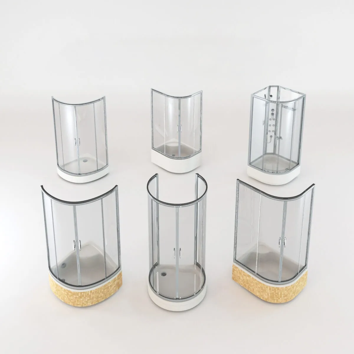 bathroom – Curved shower cabins set 2 3D Model