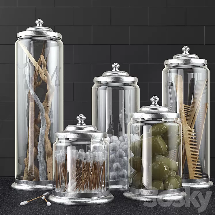 Bathroom decoration jars set 2 3D Model