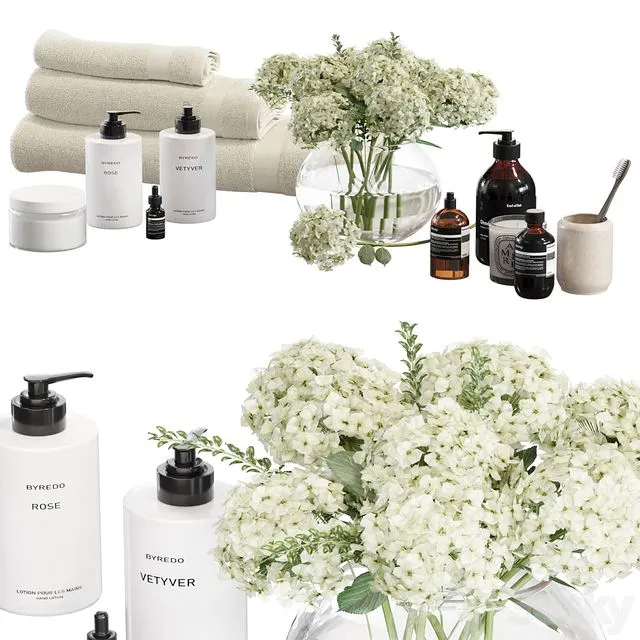 Bathroom Decorative set with a bouquet of hydrangeas 3D Model