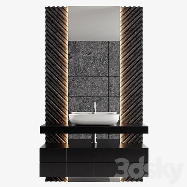 Bathroom Furniture 04 – Black Tiled Sets 3D Model Bathroom Furniture 04 – Black Tiled Sets 3D Model