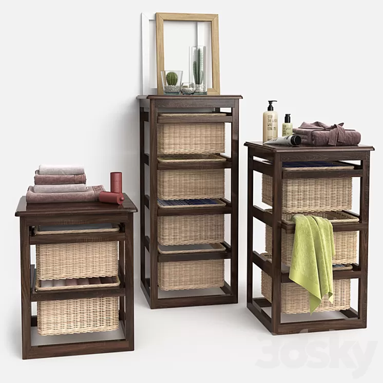 Bathroom furniture with baskets model LAUNDRY wenge 3D Model