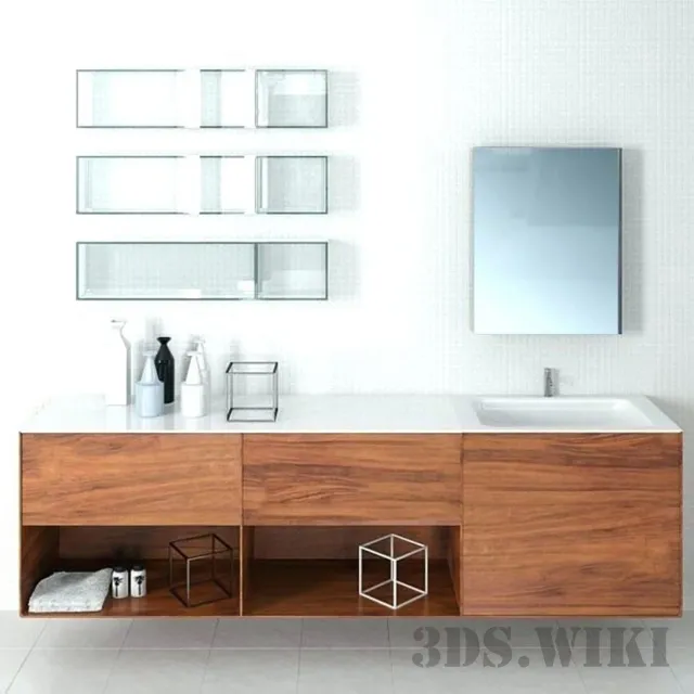 bathroom – Glass shelves and wooden cupboard 3D Model bathroom – Glass shelves and wooden cupboard 3D Model