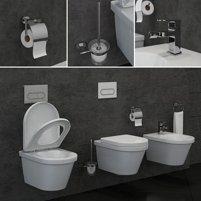 bathroom – Ravak  Chrome toilet and bidet 3D Model