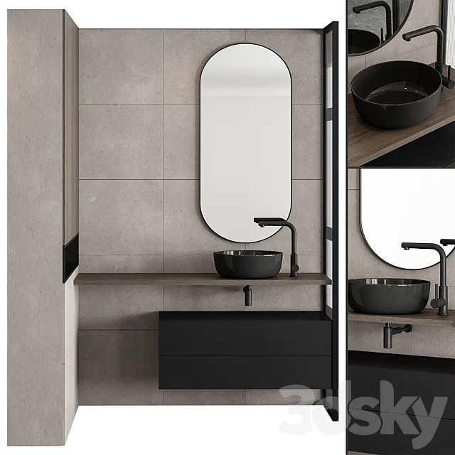 Bathroom Set Concrete and Black – Set 38 3D Model Bathroom Set Concrete and Black – Set 38 3D Model