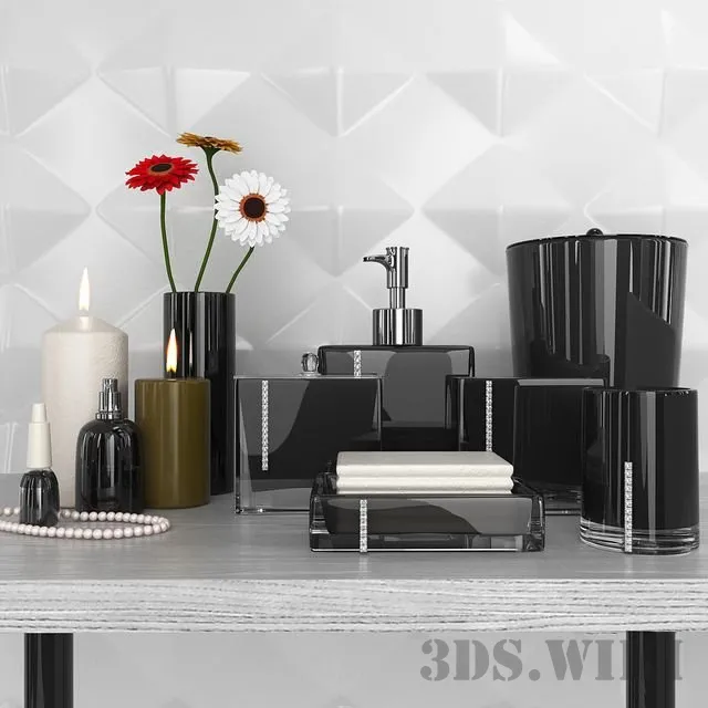 bathroom – Set of accessories red and black 3D Model