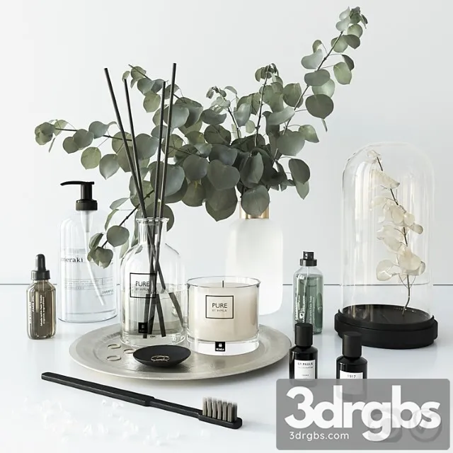 Bathroom Set With Eucalyptus 3D Model Download