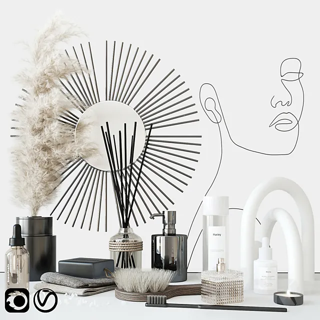 Bathroom set with face sculpture 3D Model