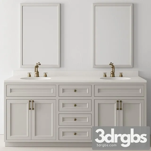 Bathroom Set Wood And Marble Set 24 3D Model Download