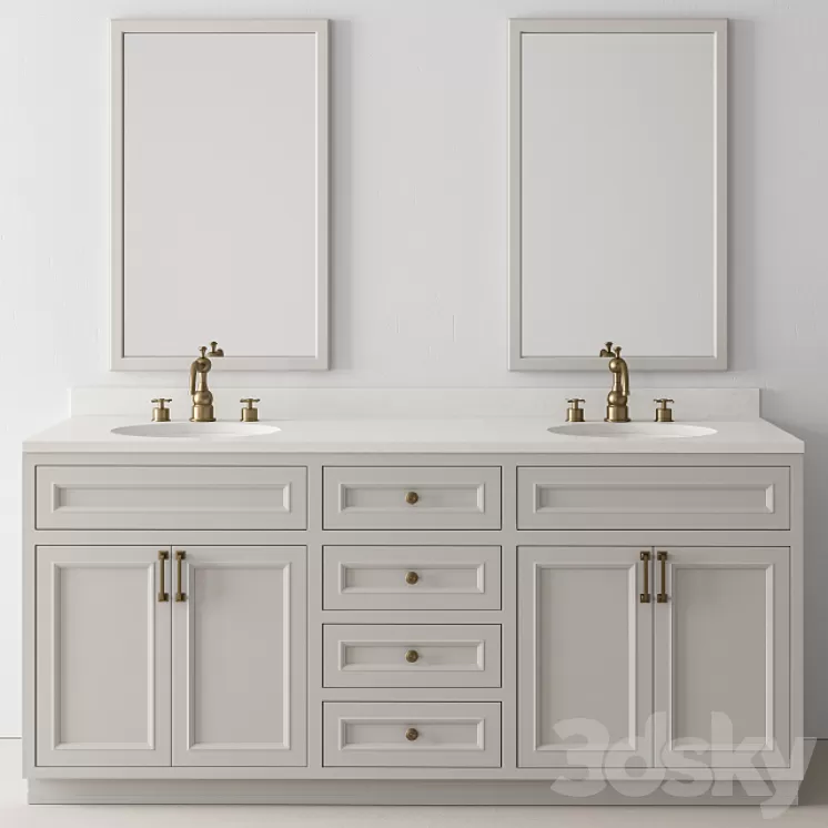 Bathroom Set Wood and Marble – Set 24 3D Model