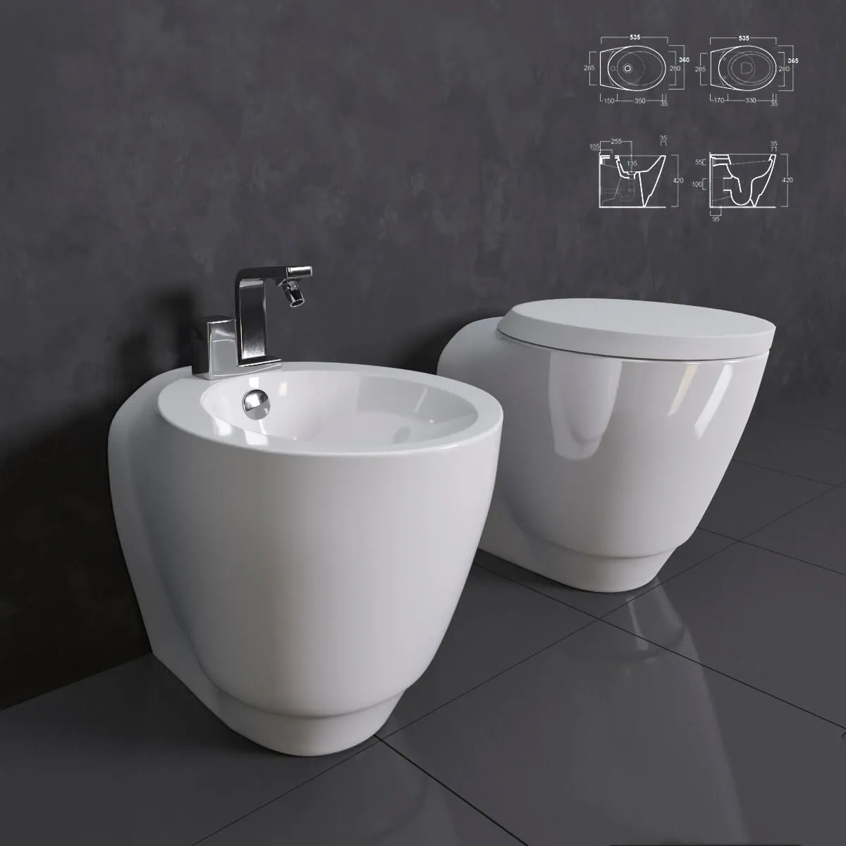 bathroom – Simas bidet and toilet Bohémien 3D Model