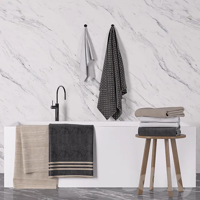 Bathroom towel set + bathtub 3D Model Bathroom towel set + bathtub 3D Model