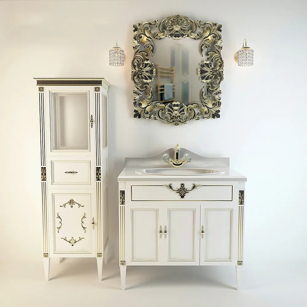 bathroom – Washbasin set with mirror 3D Model bathroom – Washbasin set with mirror 3D Model