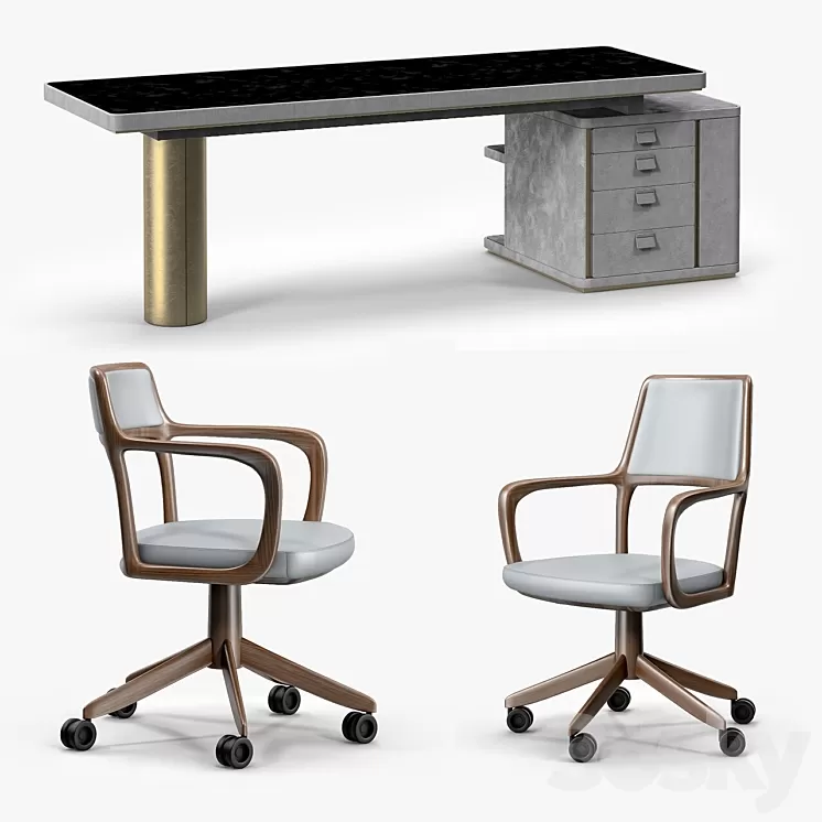 Baxter Verba Volant Desk and Giorgetti Baron Armchair 3D Model