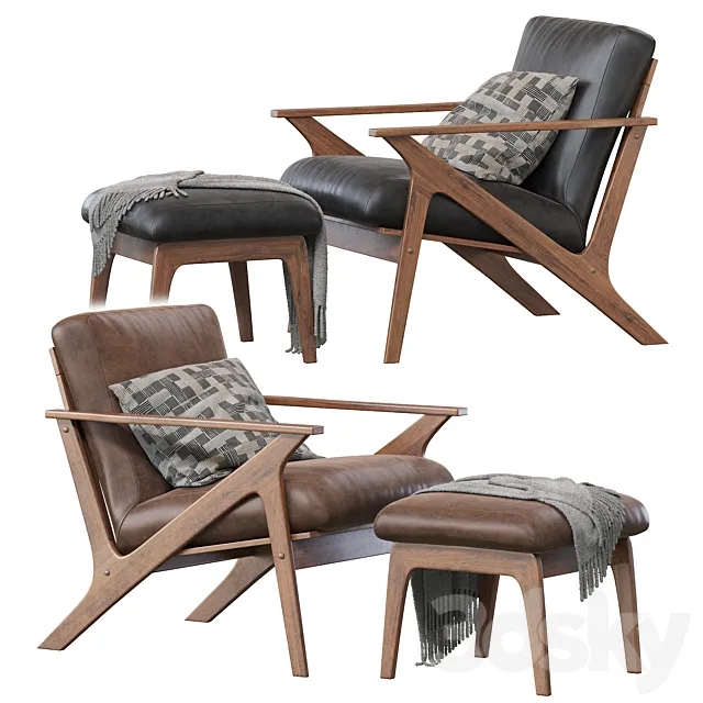 Baxton Studio Bianca Mid-Century Modern Walnut Wood Distressed Faux Leather Lounge Chair And Ottoman Set 3D Model Baxton Studio Bianca Mid-Century Modern Walnut Wood Distressed Faux Leather Lounge Chair And Ottoman Set 3D Model