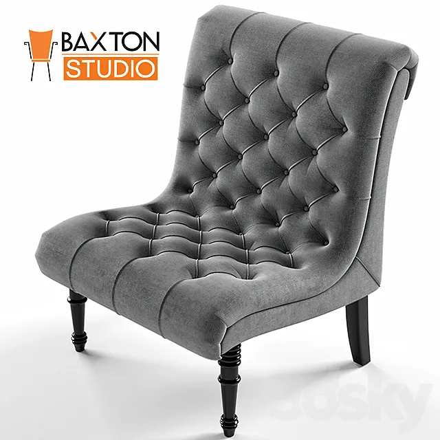 Baxton Studio Caelie Gray Linen Modern Lounge Chair 3D Model