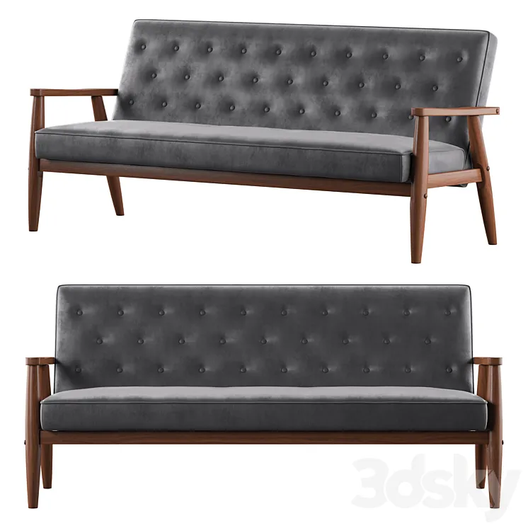 Baxton Studio Sorrento Mid-century Modern 3-seater Sofa 3D Model Free Download