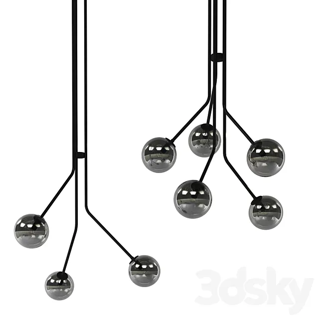 Beacon Lucci Decor Orion 5 and 3 set Light Pendant in Black Smoke 3D Model