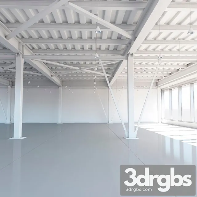 Beam system of metal ceiling with columns and lighting 3D Model Download