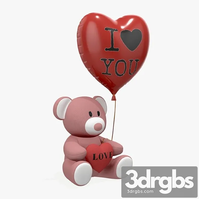 Bear Teddy Plush Toy With Heart And Balloon 3D Model Download