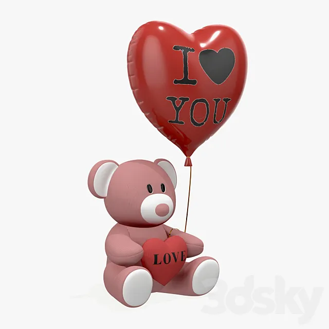bear teddy plush toy with heart and balloon 3D Model bear teddy plush toy with heart and balloon 3D Model