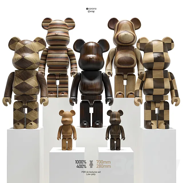 Bearbrick _ Karimoku (Wood set) 3DModel Bearbrick _ Karimoku (Wood set) 3DModel