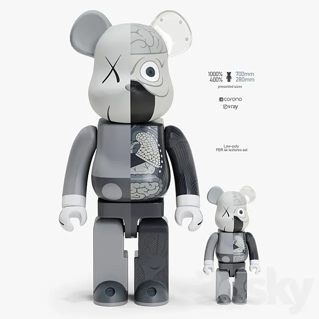Bearbrick _ KAWS Dissected Companion Gray (2010) 3DModel Bearbrick _ KAWS Dissected Companion Gray (2010) 3DModel
