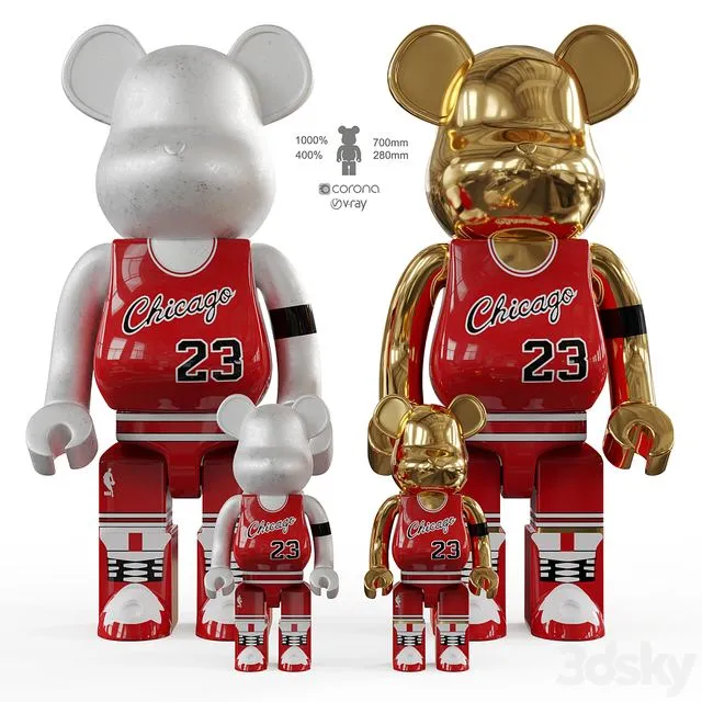 Bearbrick basketball 23 Chicago Bulls 3D Model Bearbrick basketball 23 Chicago Bulls 3D Model