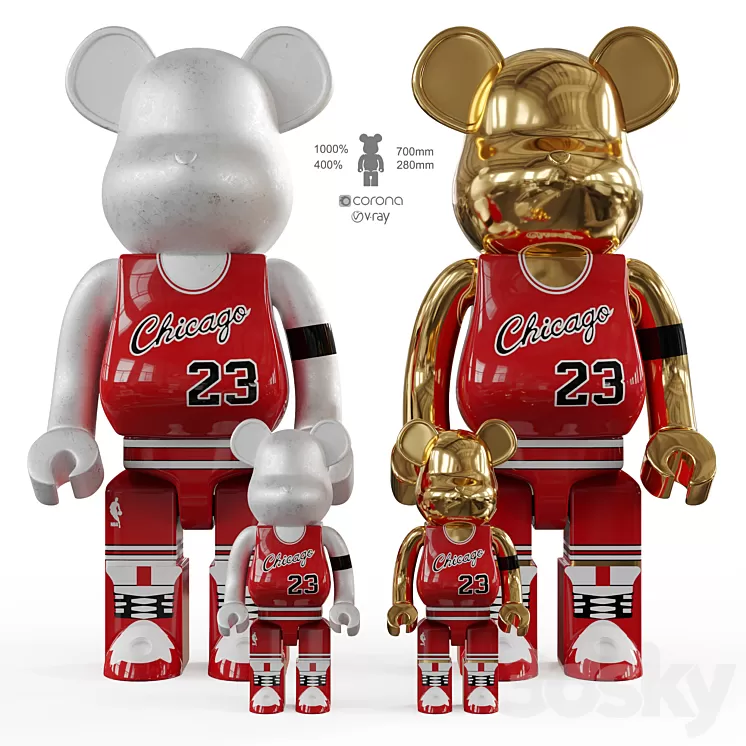 Bearbrick \/ basketball 23 Chicago Bulls 3D Model Free Download