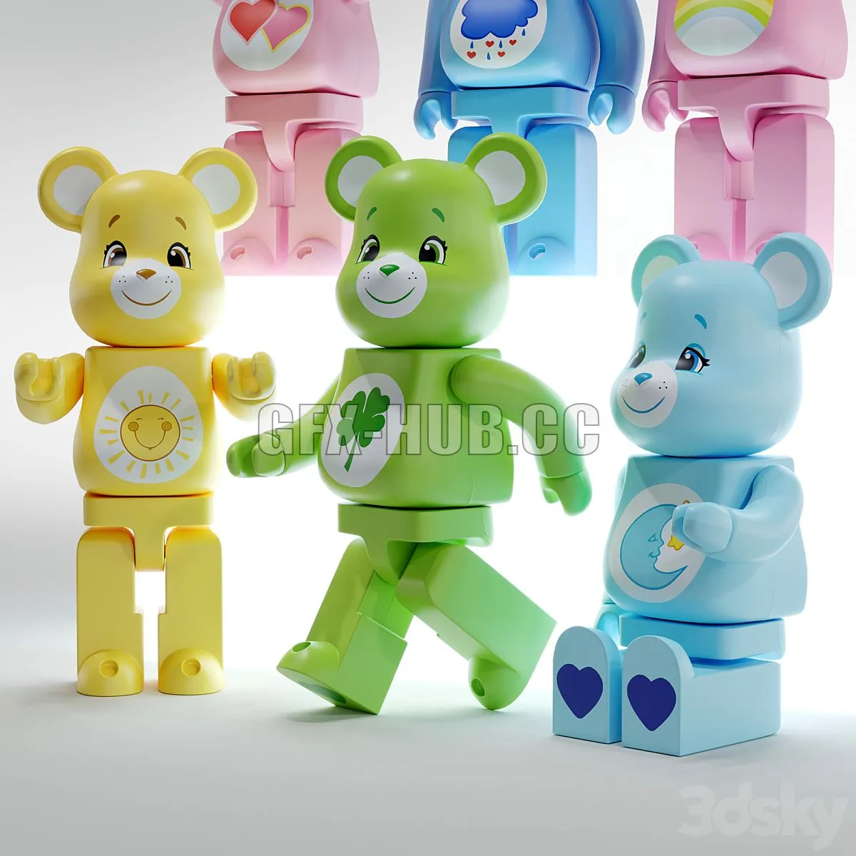 Bearbrick Care bear Set 3D Model Bearbrick Care bear Set 3D Model