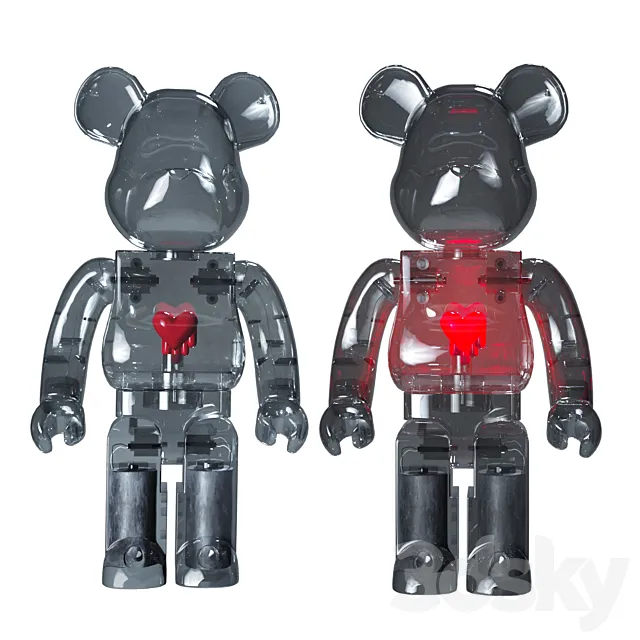 Bearbrick Emotionally Unavailable Red Heart 1000% Clear 3DModel Bearbrick Emotionally Unavailable Red Heart 1000% Clear 3DModel