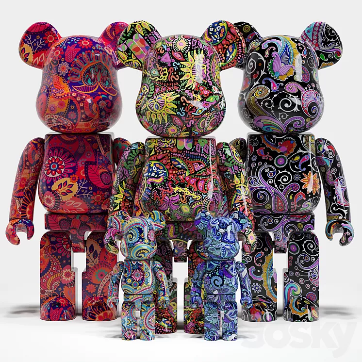 Bearbrick \/ Psychedelic Paisley 3D Model Free Download