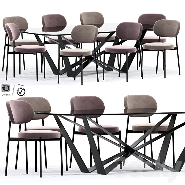 Beaufort Upholstered Dining Chair Table 3D Model