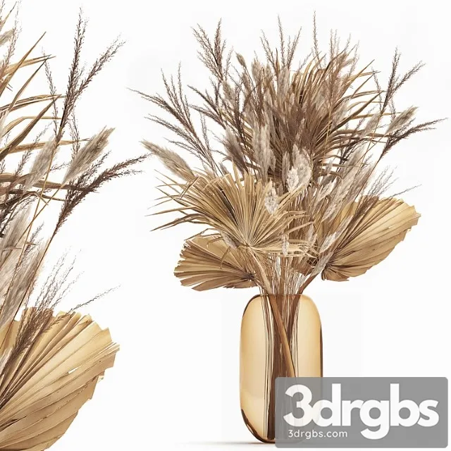 Beautiful Bouquet Of Dried Flowers In A Glass Vase With Dry Reed Branches And Dry Palm Leaf Branch 150 3D Model Download