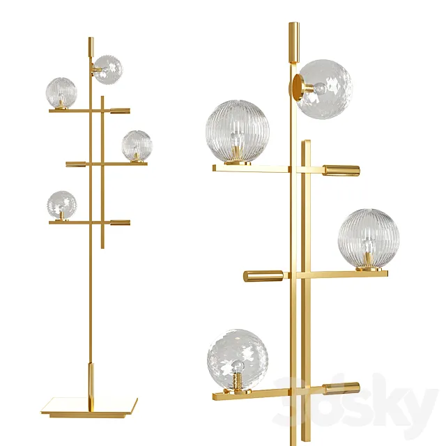 Beautiful Floor Lamp Metal Champagne Finish Murano Glass Leather Insert 3D Model Beautiful Floor Lamp Metal Champagne Finish Murano Glass Leather Insert 3D Model