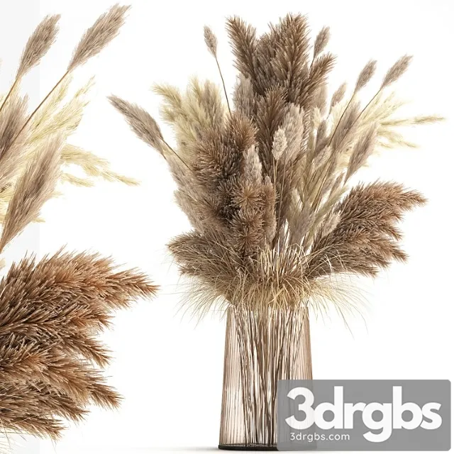 Beautiful lush Bouquet of Dried Flowers in A Vase With Dry Branches of Pampas Cortaderia White Reeds 146 3D Model Download