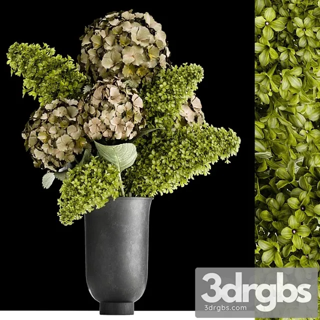 Beautiful Modern Bouquet of Green Flowers In Black Vase With Hydrangea Green Lilac 169 3D Model Download