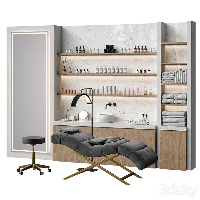 Beauty salon with couch and accessories Figuratti P03 3D Model