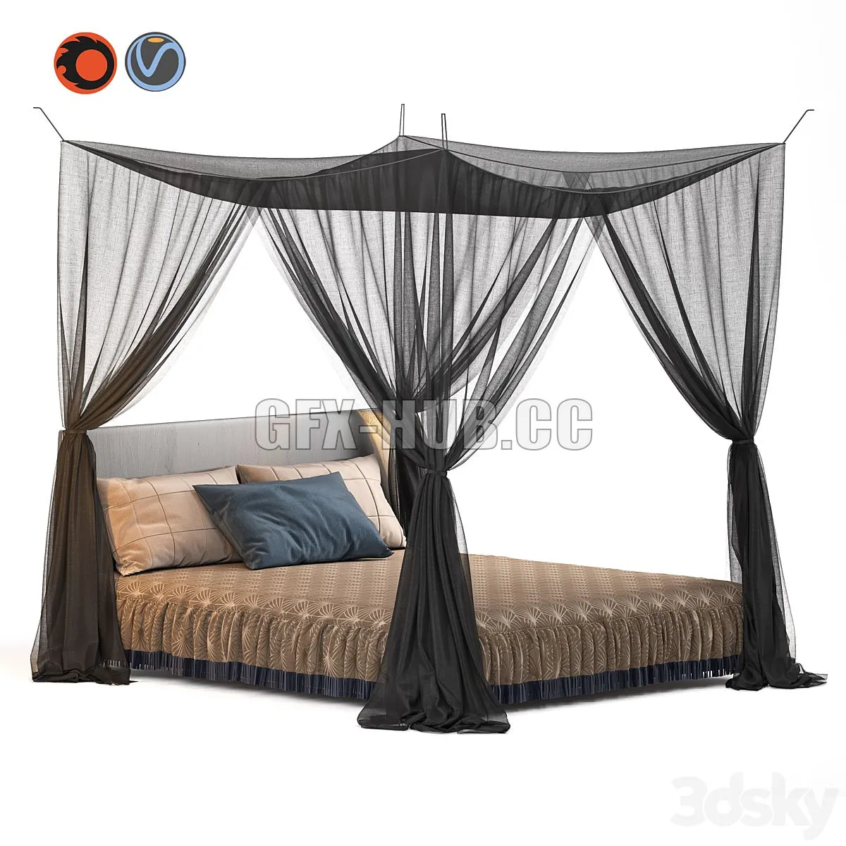 Bed 9 with hanging mosquito canopy 3D Model Bed 9 with hanging mosquito canopy 3D Model