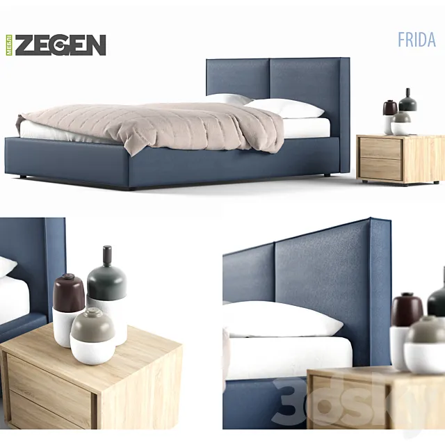 Bed and bedside table decor company Zegen + 3DModel