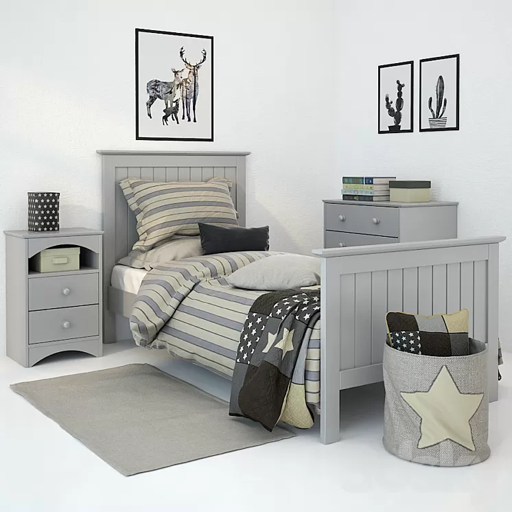 Bed Barney Grey 3D Model Bed Barney Grey 3D Model